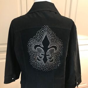 Black Denham Jacket with Fleur de lis rhinestones